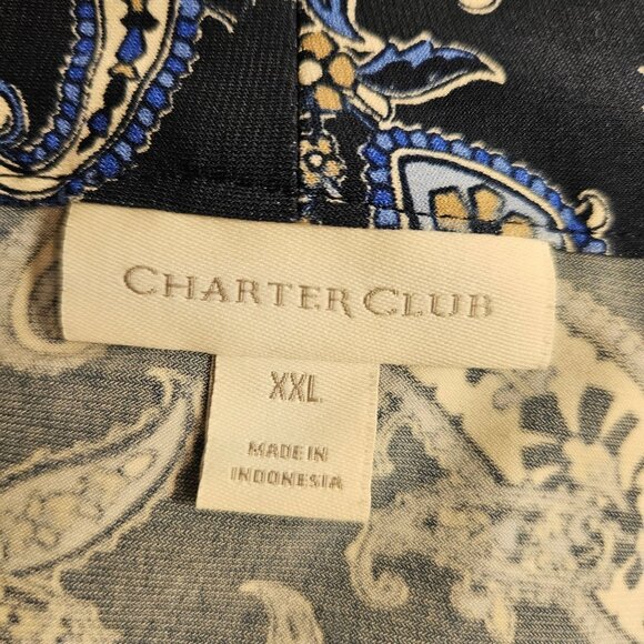 Charter Club Blouse Tunic Womens XXL Blue Paisley slinky flowy V-neck boho - Picture 11 of 13